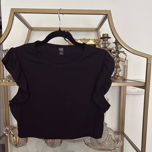 Elegant Black Ruffle Sleeve Crop Top